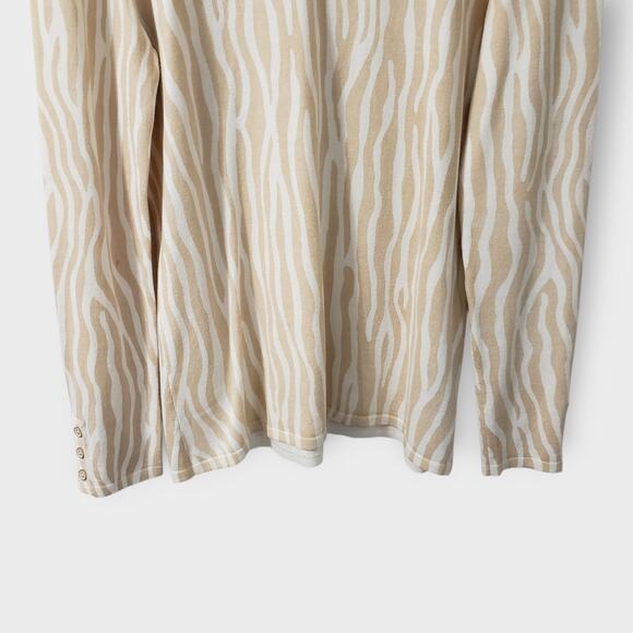J. Mclaughlin Modal Stretch Zebra Print Sweater Lightweight Tan Cream Medium - Picture 3 of 14